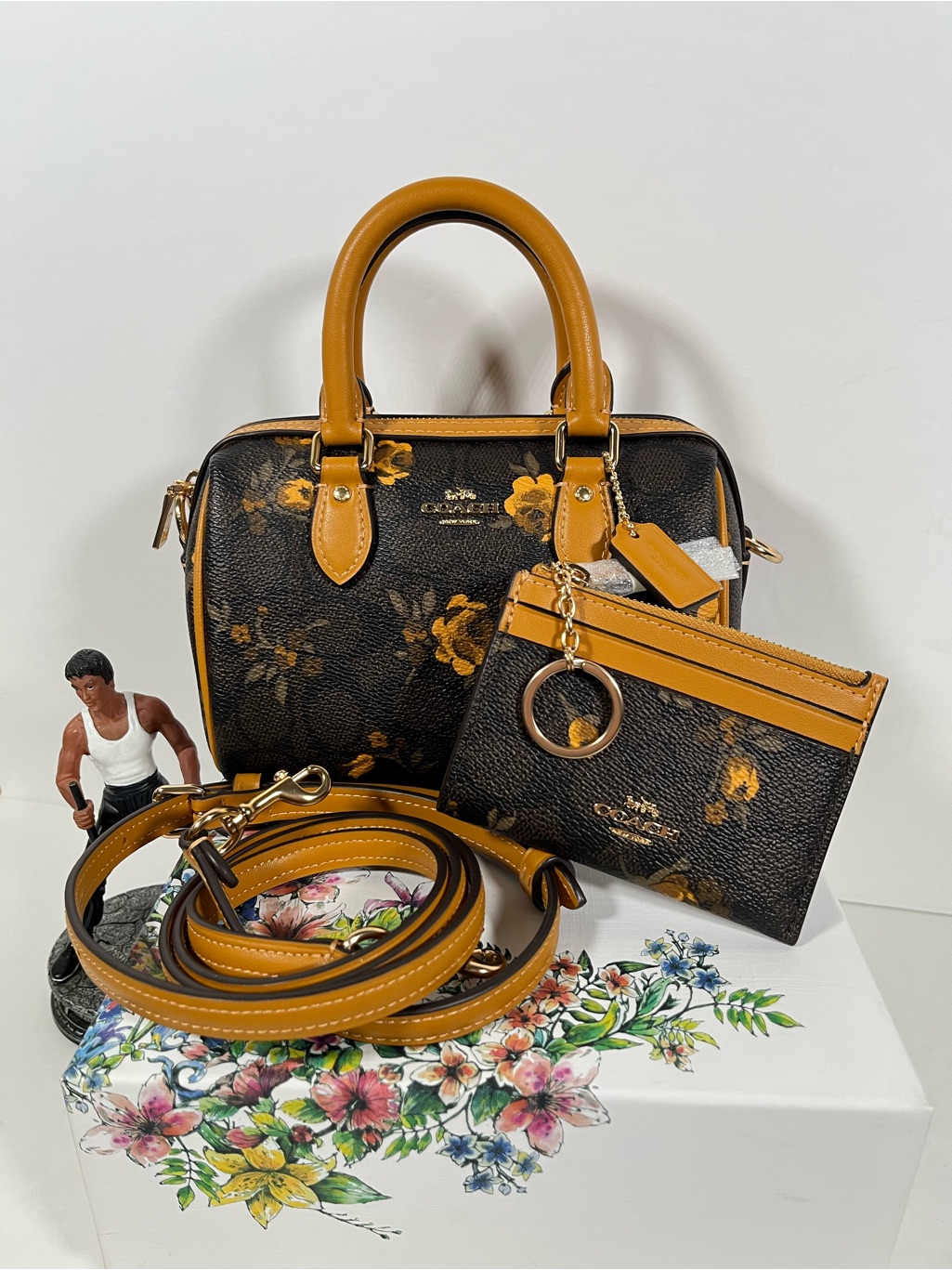 Bundle Coach Mini Rowan With Id Card Case In Signature With Floral Print Nwt